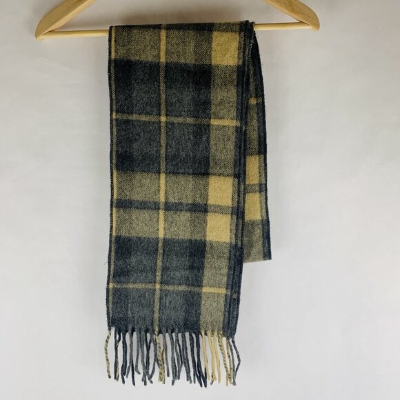 Alpaca Scarf Made In Peru 100% Alpaca Plaid Gray Yellow Excellent Condition - Picture 7 of 7